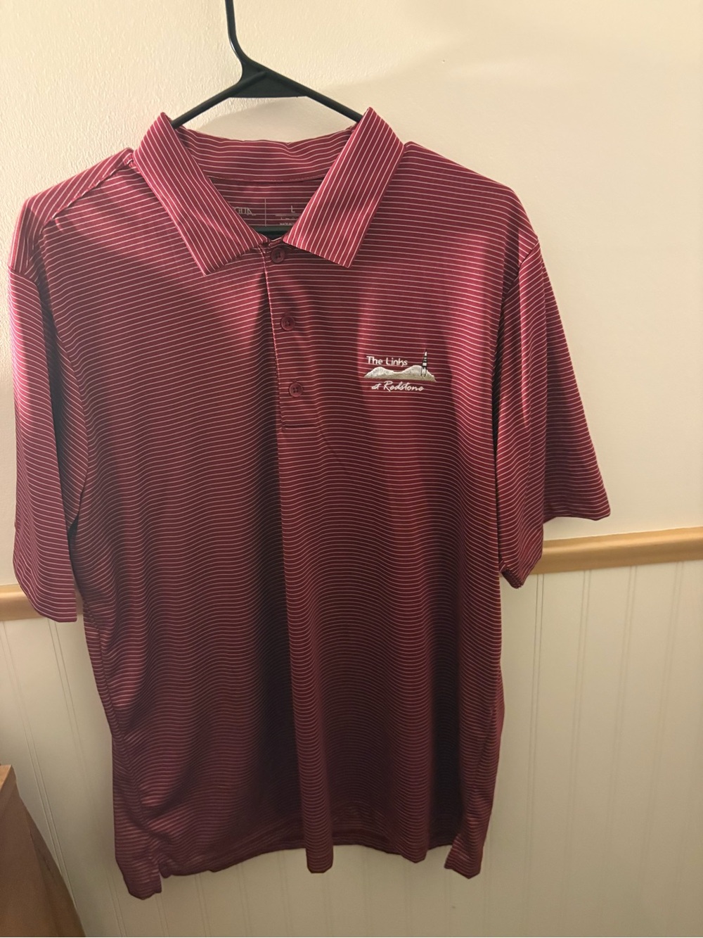 Antigua The Links at Redstone Mens Large Golf Polo Burgundy Striped Performance